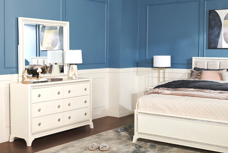 Halo Bedroom 6-Drawer Dresser with LED Light, 58\"W x 35\"H, Glam - White
