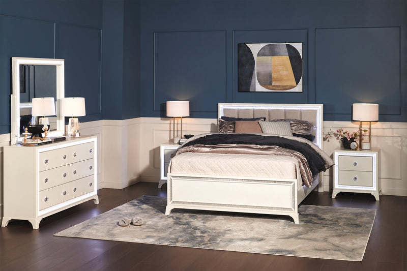 Halo Bedroom 6-Drawer Dresser with LED Light, 58\"W x 35\"H, Glam - White