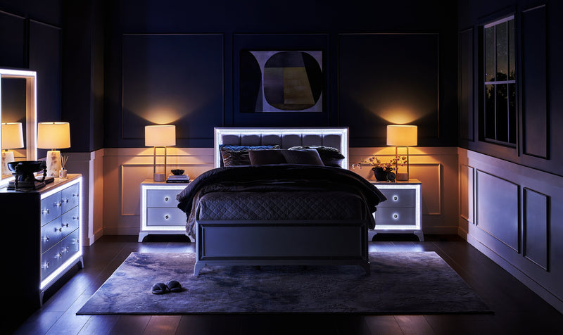 Halo Bedside 2-Drawer Nightstand with LED Light, 21\"W x 24\"H, Glam - White