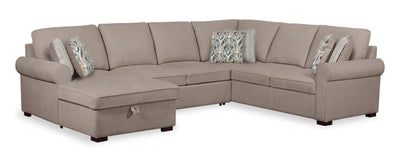 Scott Living Haven 3-Piece Left-Facing Chenille Fabric Sleeper Sectional with Storage Chaise - Taupe | Sofa-lit sectionnel de gauche Haven de Scott Living 3 pièces en tissu de chenille avec fauteuil long de rangement - taupe