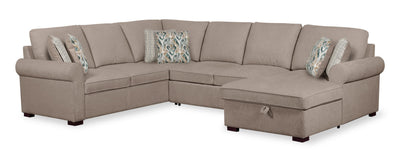Scott Living Haven 3-Piece Right-Facing Chenille Fabric Sleeper Sectional with Storage Chaise - Taupe | Sofa-lit sectionnel de droite Haven de Scott Living 3 pièces en tissu de chenille avec fauteuil long de rangement - taupe