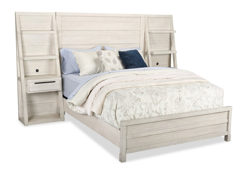 Haven Pier Bed with Headboard, Frame & 2 Piers, USB, LED, White - Queen Size