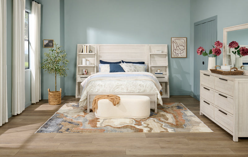 Haven Pier Bed with Headboard, Frame & 2 Piers, USB, LED, White - Queen Size