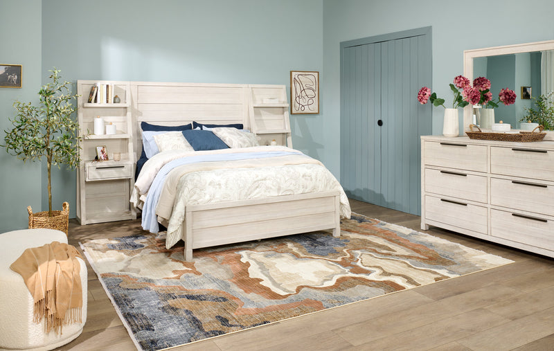 Haven Pier Bed with Headboard, Frame & 2 Piers, USB, LED, White - Queen Size