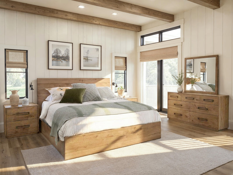 Scott Living Henri Panel Bed with Headboard & Frame, Wood, Brown - King Size