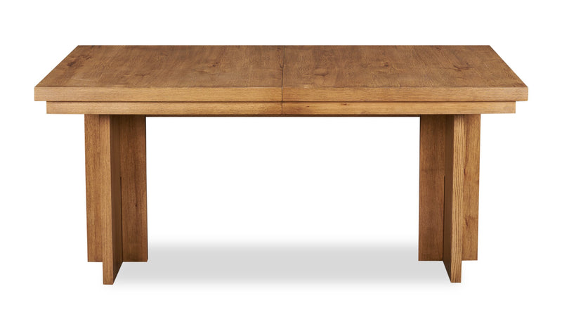 Scott Living Henri Dining Table with 66-84\"W Extension, Wood, Trestle Base - Brown