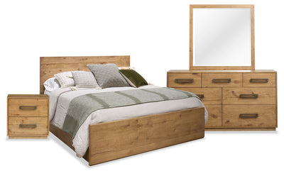 Scott Living Henri 6pc Bedroom Set with Bed, Dresser, Mirror & Nightstand, Wood, Brown - Queen Size | Ensemble de chambre à coucher Henri de Scott Living 6 pièces en bois avec lit, commode, miroir et table de nuit, brun - format grand lit