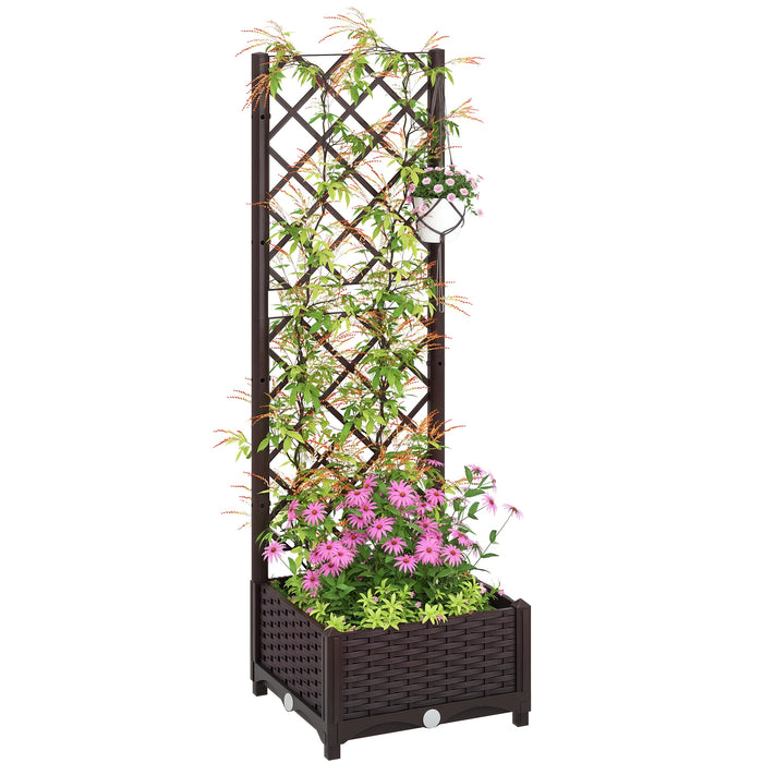 Outsunny Plastic Raised Bed, Garden Box With Trellis, 16\" X 16\" X 48\"