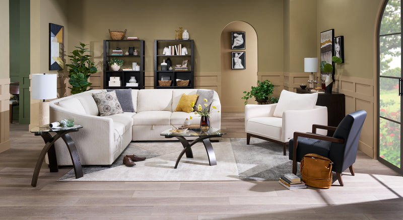 Jorja 34.75\" Modern Glass Top Coffee Table - Brown with Bentwoood Legs