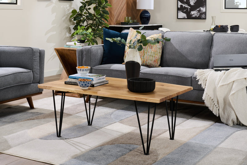 Kaleb 45\" Rustic Coffee Table - Brown and Black with Metal Legs