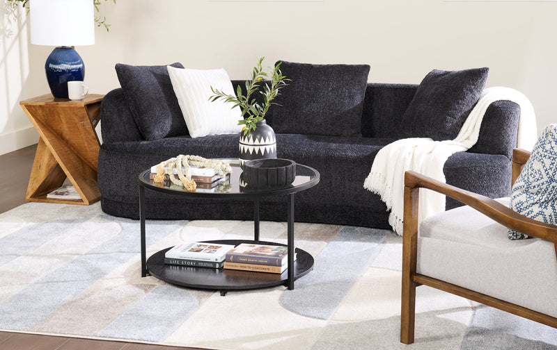 Kendal 31.5\" Modern Round Glass Top Coffee Table with Casters - Black