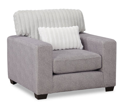 Made in Canada Koda 41" Chenille and Faux Fur Fabric Chair with Removable Cushions - Plush Paloma Grey | Fauteuil Koda de 41 po fabriqué au Canada en tissu de chenille et de fausse fourrure avec coussins amovibles - gris Paloma luxueux