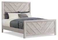 Lark Panel Bed with Headboard & Frame, Chevron Pattern, Rustic White - Queen Size 