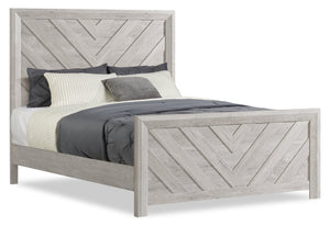 Lark Panel Bed with Headboard & Frame, Chevron Pattern, Rustic White - Queen Size