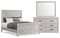 Lark 5pc Bedroom Set with Panel Bed, Dresser & Mirror, Rustic White  - Queen Size 