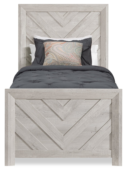 Lark 5pc Bedroom Set with Panel Bed, Dresser & Mirror, Rustic White  - Twin Size