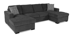 Legend 3-Piece Chenille Sleeper Sectional Sofa with Two Chaises - Pepper