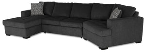 Legend 3-Piece Right-Facing Chenille Cuddler Sleeper Sectional with Chaise - Pepper 