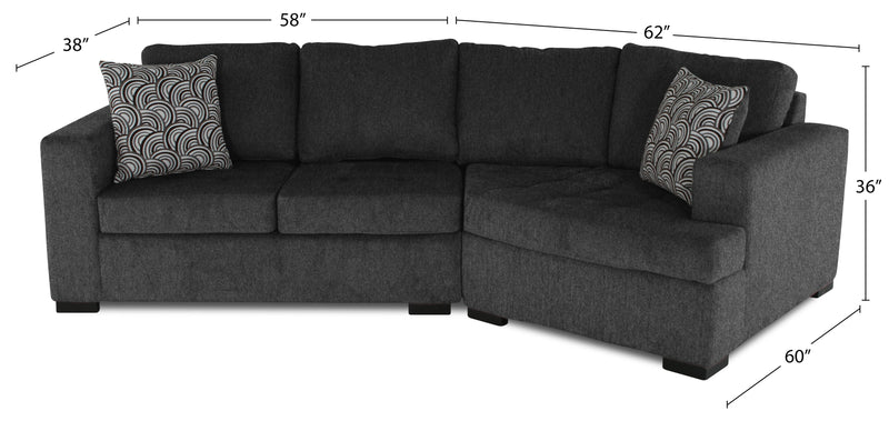 Made in Canada Legend 2-Piece Right-Facing Chenille Fabric Cuddler Sectional - Pepper Grey