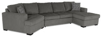 Made in Canada Legend 3-Piece Left-Facing Chenille Fabric Cuddler Sleeper Sectional with Chaise - Pewter Brown 