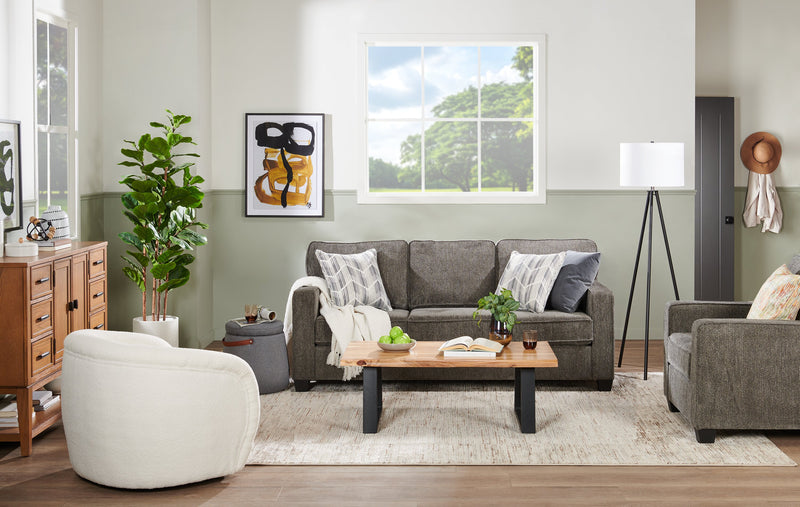 Made in Canada Lennox 35\" Chenille Fabric Chair with Reversible Cushions and Track Arms - Grey