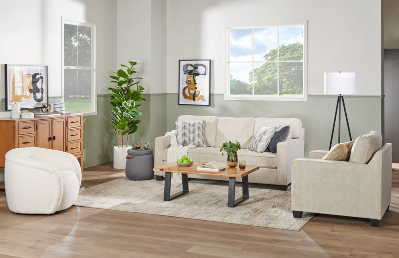 Made in Canada Lennox 35\" Chenille Fabric Chair with Reversible Cushions and Track Arms - Taupe