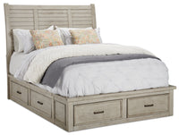 Levi Platform Storage Bed with Headboard & Frame, Wooden, Drift Grey - Queen Size 