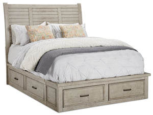 Levi Platform Storage Bed with Headboard & Frame, Wooden, Drift Grey - Queen Size