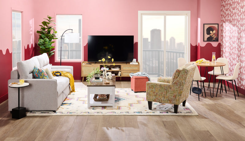 Kort & Co. Logan 23.25\" Traditional Coffee Table with Storage and Shelf - White and Walnut Oak 