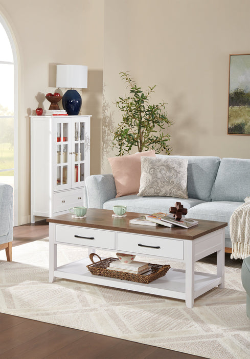 Kort & Co. Logan 47.25\" Traditional Coffee Table with Storage and Shelf - White and Walnut Oak 