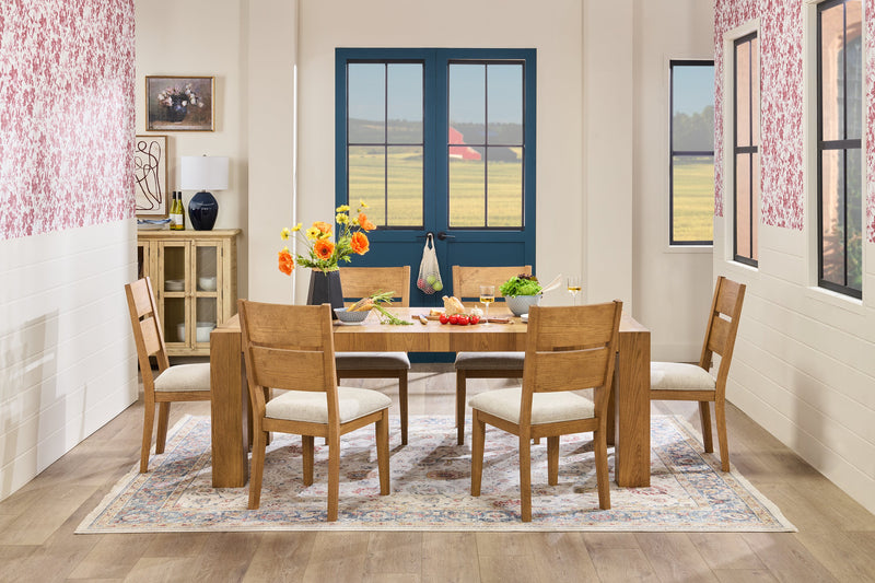 Lotus 7pc Dining Set with Table & 6 Slat-Back Chairs, Wood, 82\"W - Natural