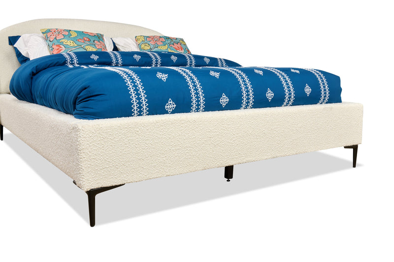 Luna Upholstered Wingback Bed in Taupe Fabric - Queen Size