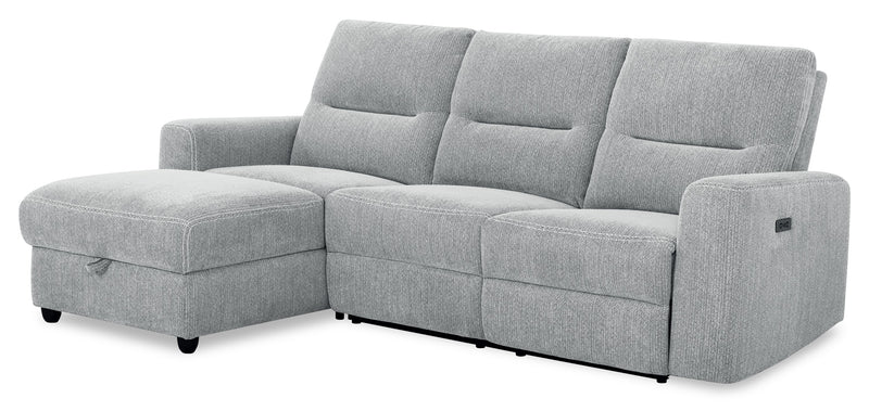 Meadow 2-Piece Left-Facing Chenille Fabric Power Reclining Sectional with Storage Chaise - River Grey