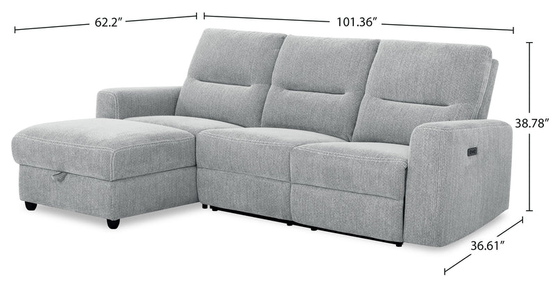 Meadow 2-Piece Left-Facing Chenille Fabric Power Reclining Sectional with Storage Chaise - River Grey