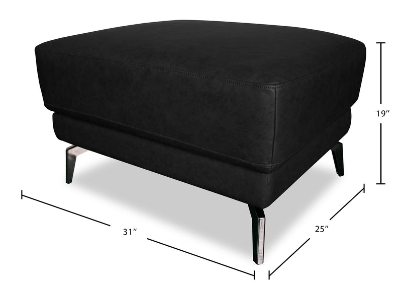 Melrose 31\" Top-Grain Genuine Leather Ottoman with Metal Legs - Black