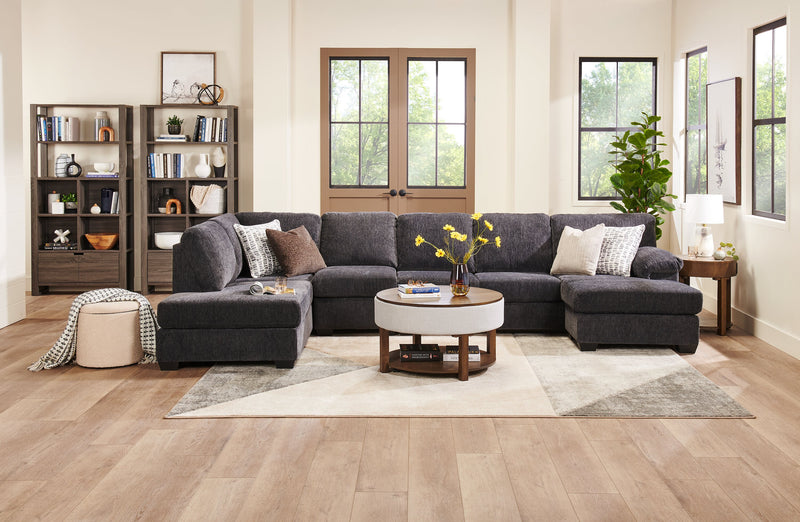 Made in Canada Morgan 3-Piece Left-Facing Chenille Fabric Wrap Sectional with Accent Pillows - Grey