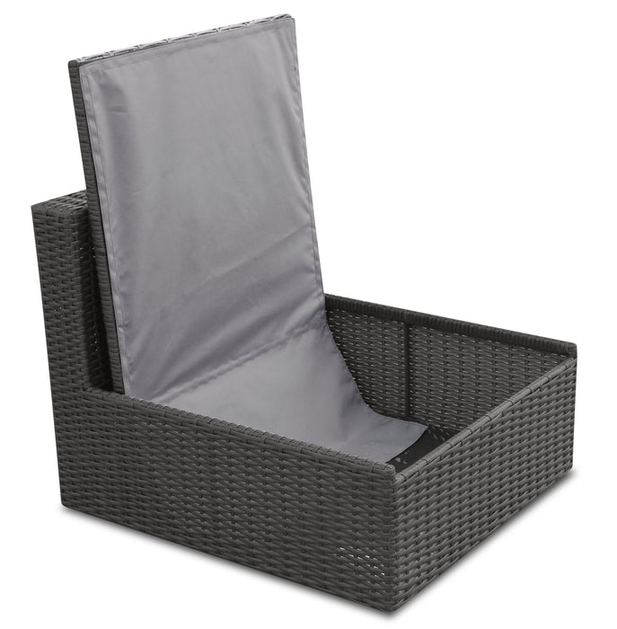 Morris 5-Piece Outdoor Patio Set with 3 Corner Chairs & 2 Storage Armless Chairs - Hand-Woven Resin Wicker, Olefin Fabric, UV & Weather Resistant – Grey