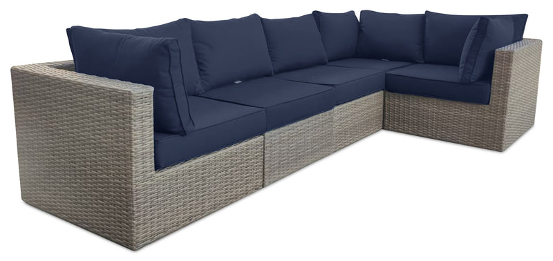 Naples Armless Outdoor Patio Chair - Hand-Woven Resin Wicker, UV & Weather Resistant - Natural/Blue