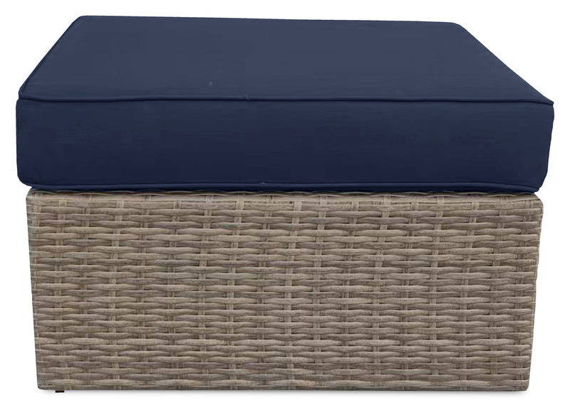 Naples Small Outdoor Patio Ottoman, Set of 2 - Hand-Woven Resin Wicker, UV & Weather Resistant - Natural/Blue