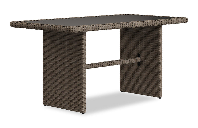Naples Dining Height Outdoor Patio Table - Hand-Woven Resin Wicker, Glass, UV & Weather Resistant - Natural/Black