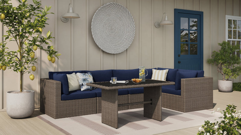 Naples Dining Height Outdoor Patio Table - Hand-Woven Resin Wicker, Glass, UV & Weather Resistant - Natural/Black