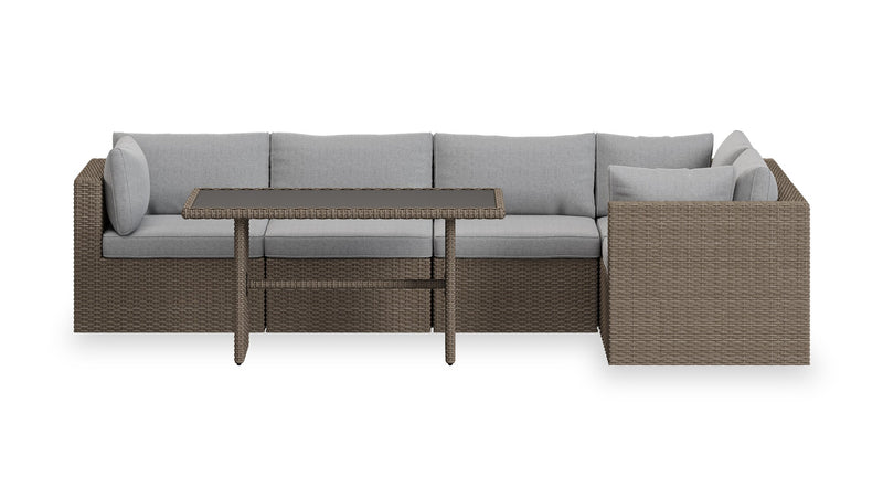 Naples 5-Piece Outdoor Patio Set with 3 Corner Chairs & 2 Armless Chairs - Hand-Woven Resin Wicker, UV & Weather Resistant - Natural/Grey