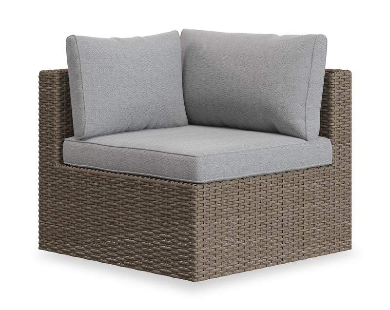 Naples 7-Piece Outdoor Patio Set with 3 Corner Chairs, 2 Armless Chairs, Patio Chair & Ottoman - Hand-Woven Resin Wicker, UV & Weather Resistant - Natural/Grey