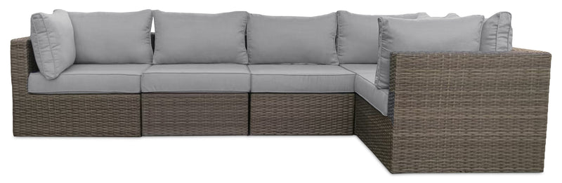 Naples 10-Piece Outdoor Patio Set with 3 Corner Chairs, 2 Armless Chairs, Chair, Large Ottoman, 2 Small Ottomans & Dining Height Table - Hand-Woven Resin Wicker, UV & Weather Resistant - Natural/Grey