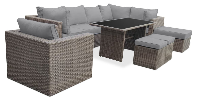 Naples Small Outdoor Patio Ottoman, Set of 2 - Hand-Woven Resin Wicker, UV & Weather Resistant - Natural/Grey