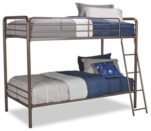 Noah Bunk Bed with Ladder & Guard Rail for Kids, Metal, Dark Bronze - Twin/Twin