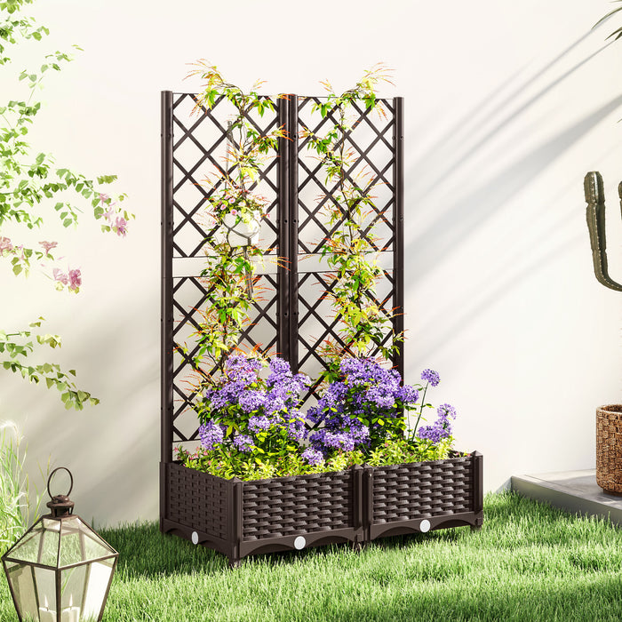 Outsunny Plastic Raised Bed, Garden Box With Trellis, 32\" X 16\" X 48\"