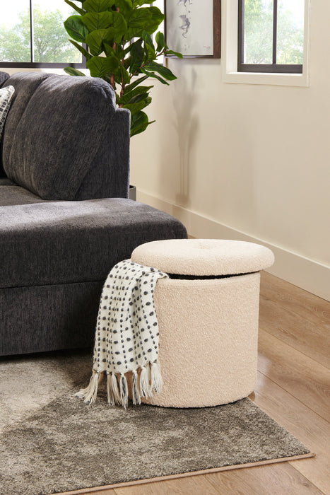 Ontario 14.75\" Round Fabric Storage Ottoman - White