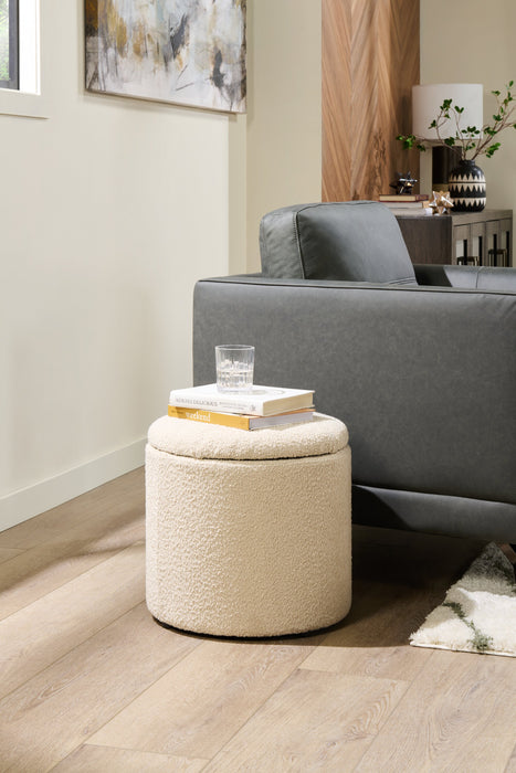 Ontario 14.75\" Round Fabric Storage Ottoman - White