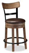 Otis Counter-Height Stool with Swivel Seat, Vegan Leather Fabric, Metal - Brown